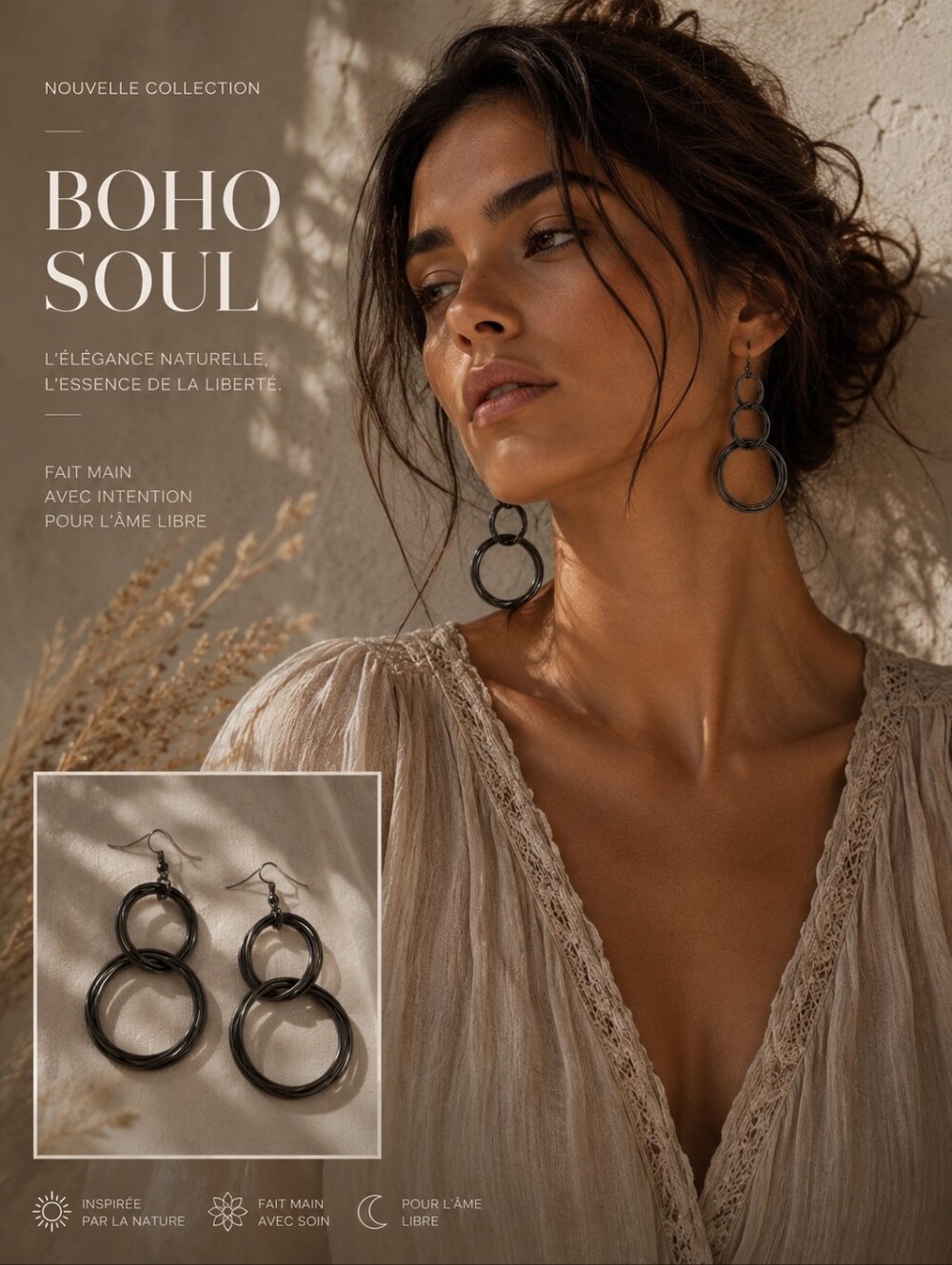 Gunmetal Double Hoop Drop Earrings - Women Jewelry